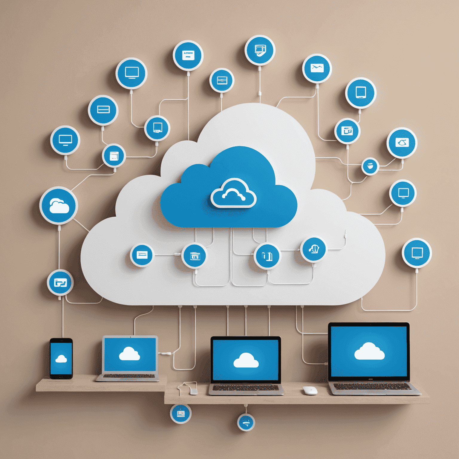 A visual representation of cloud storage with icons of devices connected to a cloud, symbolizing data accessibility from multiple devices