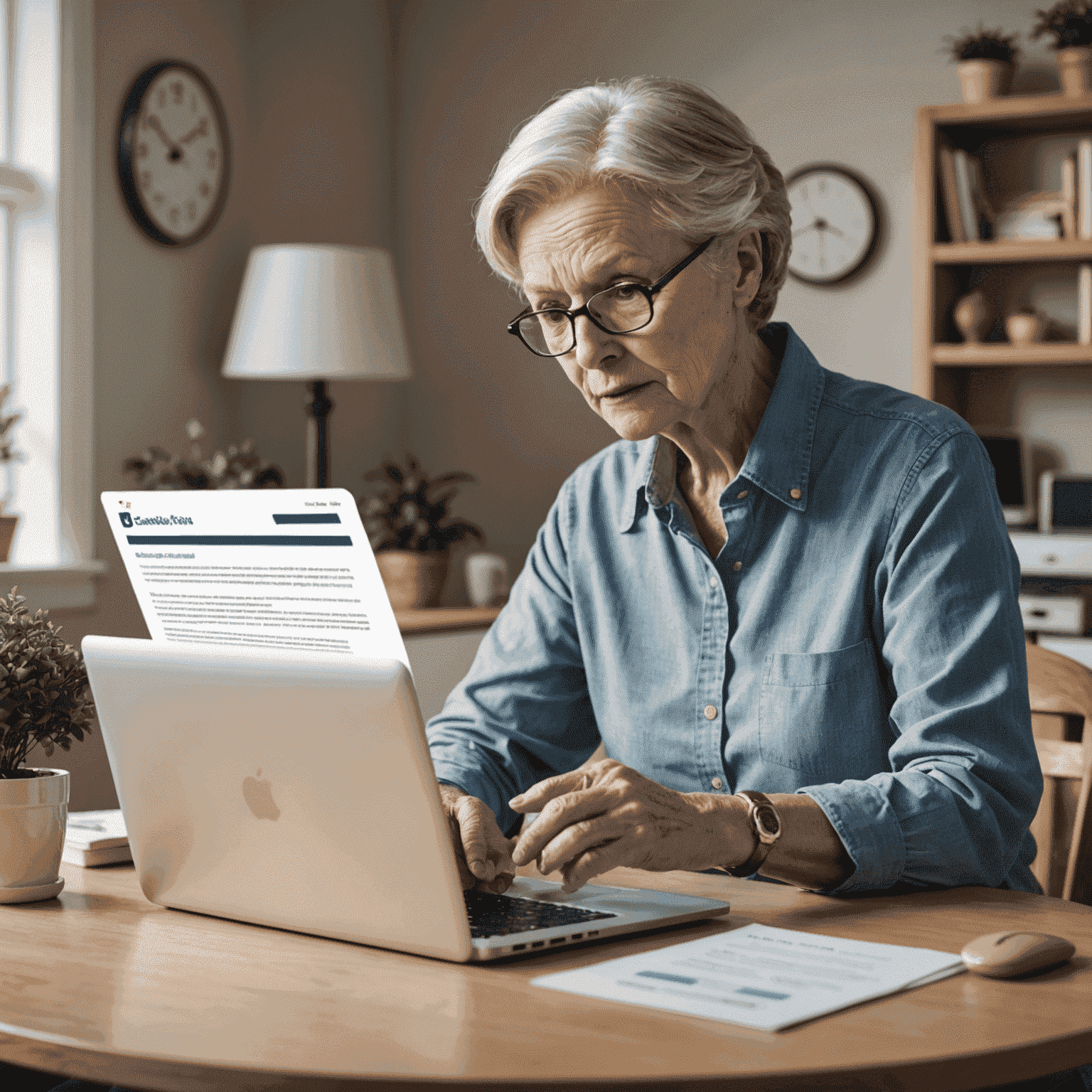 An illustration showing common online scam tactics, such as fake emails and pop-up windows, to help seniors identify potential threats